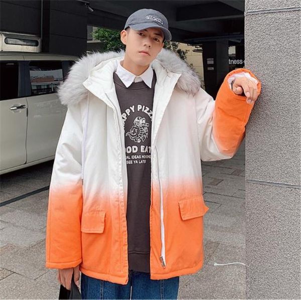 

сыпучие капюшоном мужские ветровки одежда casual male outerwears mens конструктора зимние пальто градиент цвета с длинным рукавом толстые, Black