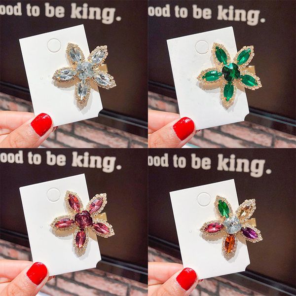

vintage flower hairpins headdress women girls colorful crystal duckbill clip side clip barrettes hair hair accessories, Golden;silver
