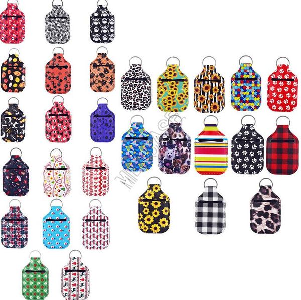 

bracelet cover for 30ml hand sanitizer bottle pu leather key chain pendent perfume bottle cover sleeve key ring halloween printed d9205, Red;brown