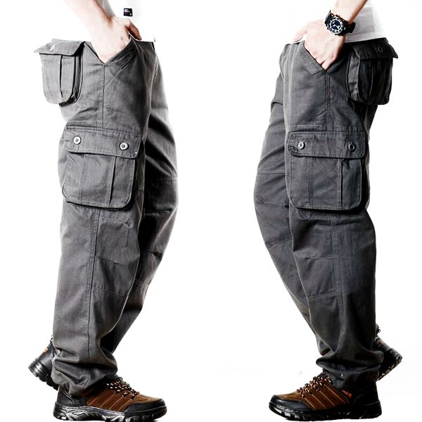 

tactical cargo pants men outdoor high waist casual multi pockets outwear army straight slacks long trousers large size, Black;green