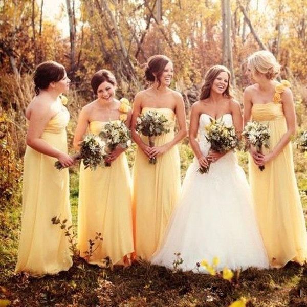 

2020 simple yellow country bridesmaid dresses 2020 western garden bohemian simple designed sweetheart a line pleats chiffon maid of honor, White;pink