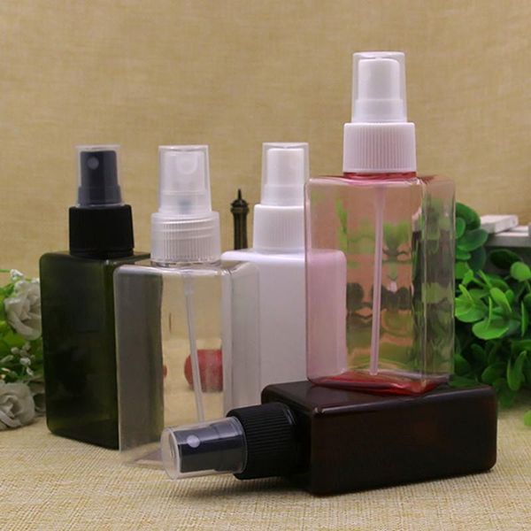 

40pcs 100ml mist sprayer pump white plastic bottles 100 cc fine mist spray perfume container square empty cosmetic bottles tin