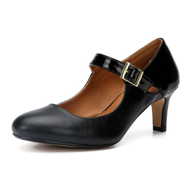 

сексуальные женщины насосы дамы свадебные туфли на каблуках pu пряжка ремешка 6cm тонкие высокие каблуки круглый toe моды платье партии обув, Black