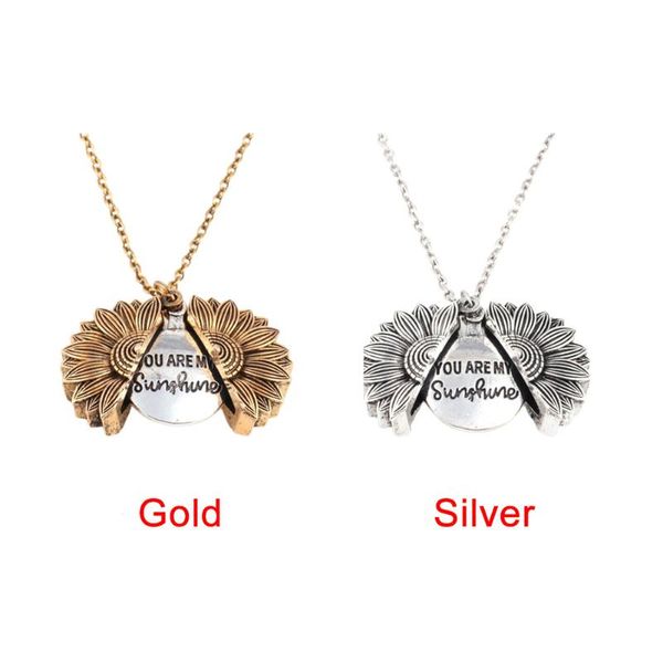 

valentines day alloy sunflower pendant fashion charm jewelry gift open locket girl women necklace chain clavicle letters carved, Silver