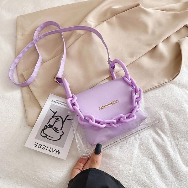 

fashion transparent pvc crossbody bag women pu acrylic chain ladies shoulder messenger flap handbags