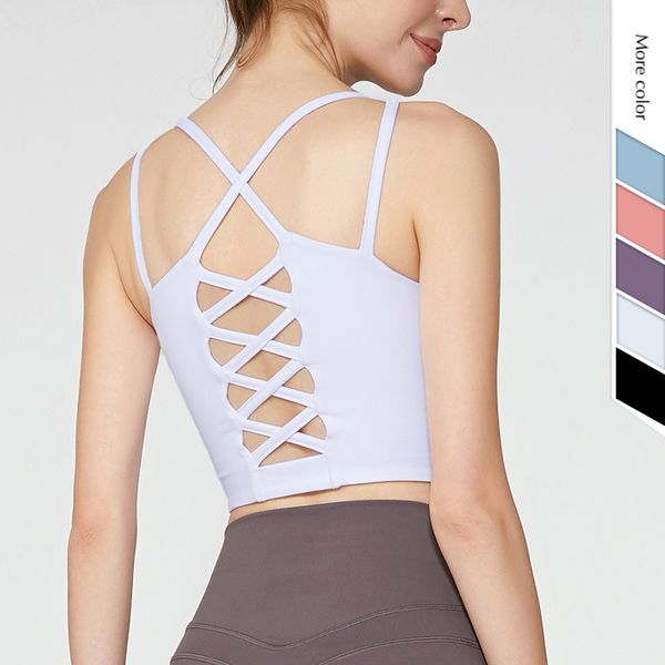 

beauty back cross straps white sports bra high impact vest yoga bra smooth and soft push up workout quick drying sportswear, White;black