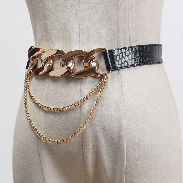 

seebeautiful pu leather belts female metal chain waist seal girdle spring summer 2020 new fashion tide w982, Black;brown