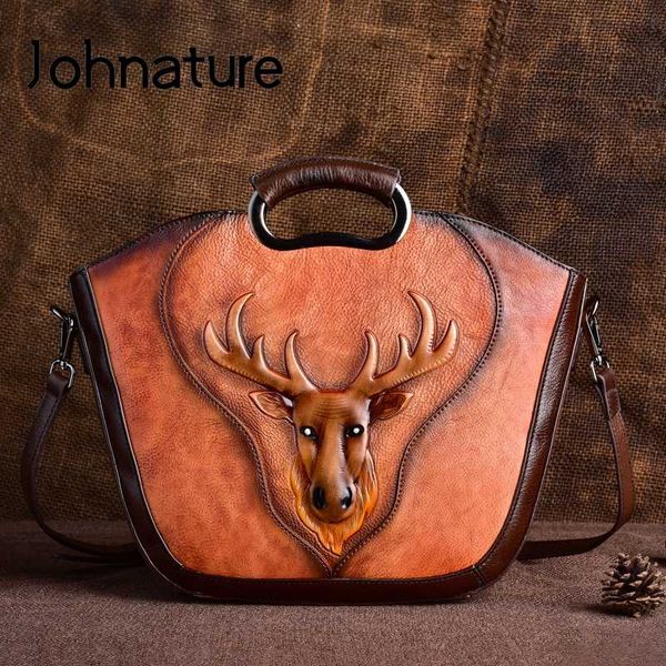 

johnature vintage handbags genuine leather embossing pattern women bag 2020 new cowhide shoulder&crossbody bags