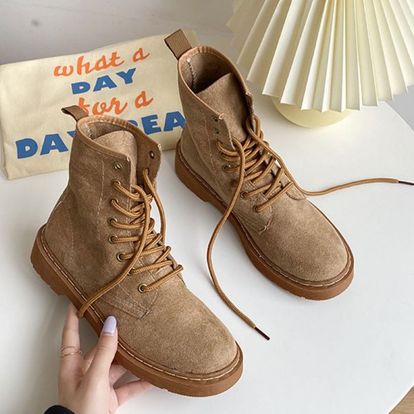 

boots lace up women size 35-40 winter ankle botas 3-colors velvet shoes british flock riding low heels botines mujer 2021, Black