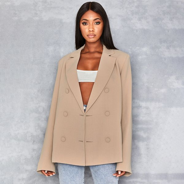 

women's jacket 2020 new autumn classical pure color outwear double-breasted casual suit 5-style available size :s-l