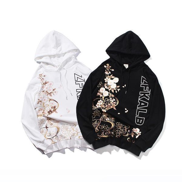 

autumn winter mens & womens hoodies men hooded hip hop hoodie with peacock print pullover loose couple clothing size s-xl wholesale, Black