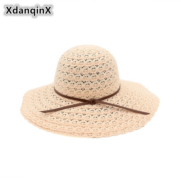 

wide brim hats xdanqinx summer style women's straw hat foldable lace hollowed sun for women sunscreen ventilate youth female beach, Blue;gray