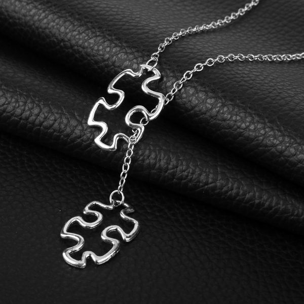 

creative simple hollow out puzzle pendant necklace punk hip hop fashion accessories for men women fun party jewelry gifts, Silver