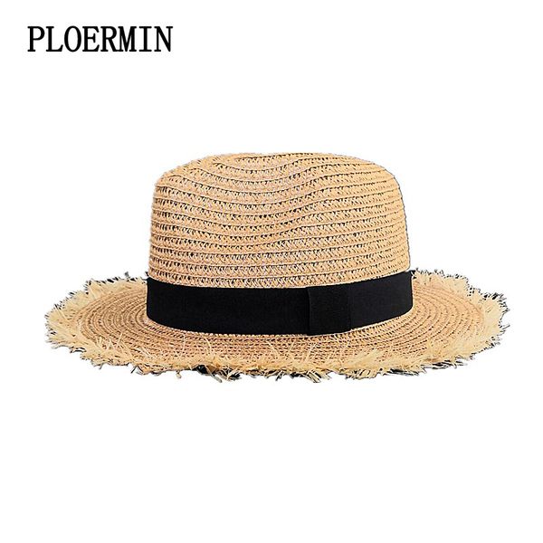 

ploermin summer sun hat fashion raffia straw hat women travel beach jazz elegant lady wide brim panama cowboy sun 2020, Blue;gray