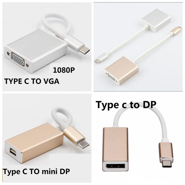 

usb 3.1 type c to display port dp mini dp vga 1080p hdmi dvi hdtv adapter cable for macbook chromnook 20pcs/lot