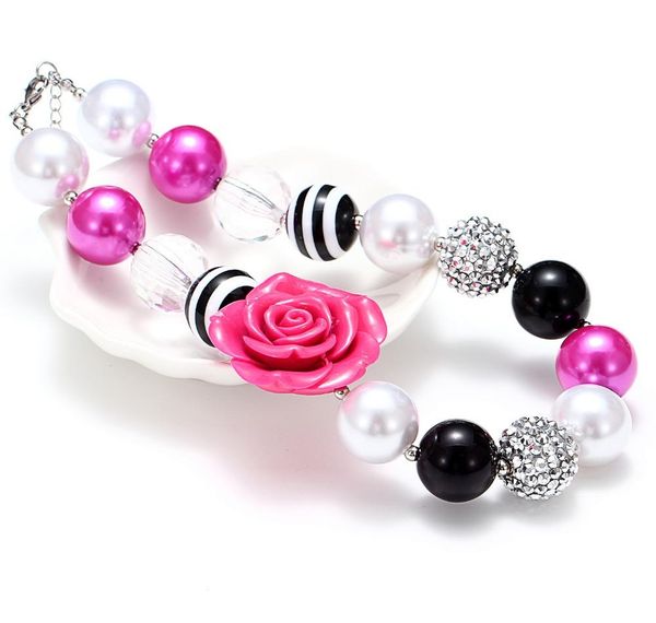 

wholesale girls vintage piink golden flower bubble necklace bracelet kids chunky choker children princess jewelry003, Silver