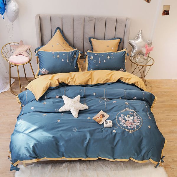 

four seasons style bedding 4-piece long-staple cotton embroidery all cotton bed sheets quilt cover comfortable soft small fresh