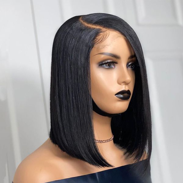 

2020 remy human hair wigs 13x4 lace front human hair wigs pre plucked short bob wig straight lace front wig for black women 150%
