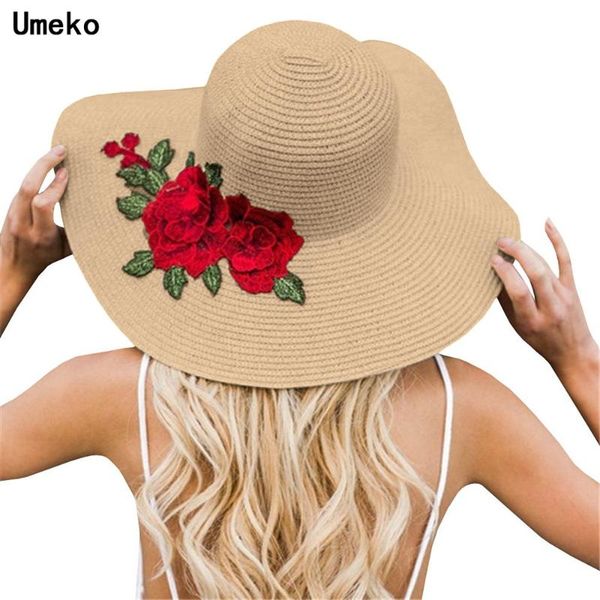 

umeko summer beach sun hats seaside vacation style women's embroidery fashion multicolor straw sunscreen hats discount, Blue;gray