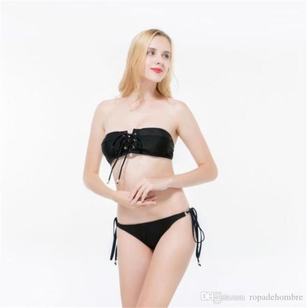 

lace up solid color strapless two piece swimwear designer womens clothing summer designer women bikini fashion sexy, White;black