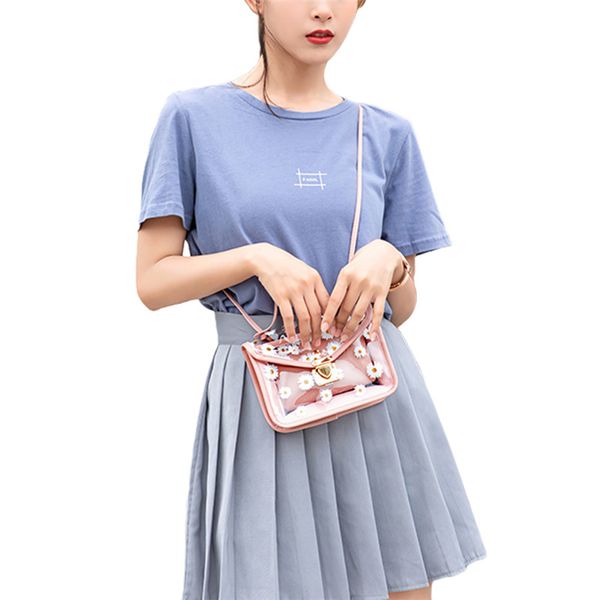 

fashion women transparent daisy handbag shoulder bag chain strap color pvc messenger bags female handbags trend crossbody bags