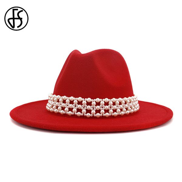 

fs women pearl wool felt hats white wide brim fedoras for wedding party hat elegant lady winter autumn trilby jazz cap, Blue;gray