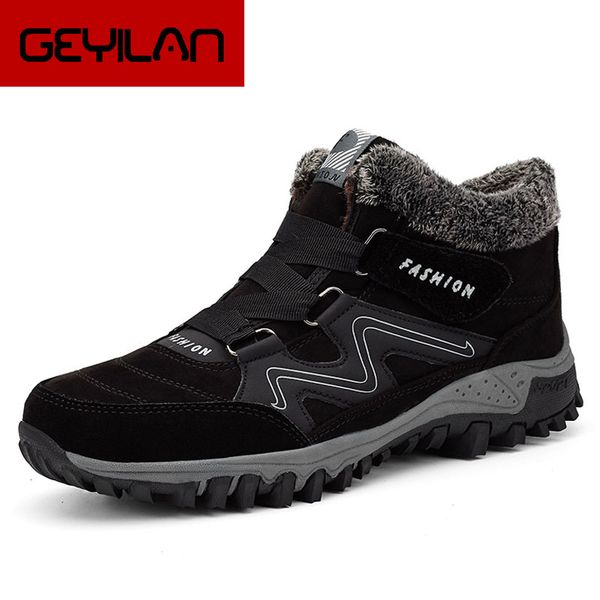 

men boots winter fur warm ankle snow boots men winter rubber work sneakers, Black