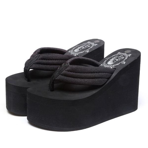 

women sandals 2020 new fashion 11cm woman summer shoes sandals female beach wedges shoes high heel plus size 35-42, Black