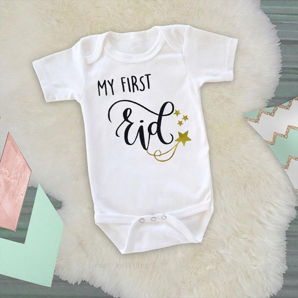 

dermspe 2019 new baby short sleeve jumpsuit cartoon letter print my first eid girl boy rompers newborn baby clothes, Blue