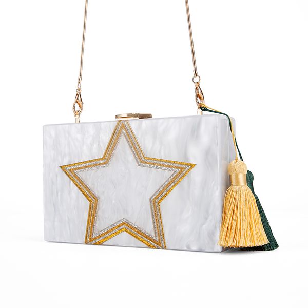 

2020 pearl white with small glitter star acrylic box bags luxury women bags design small satchel women bag acrylic clutches