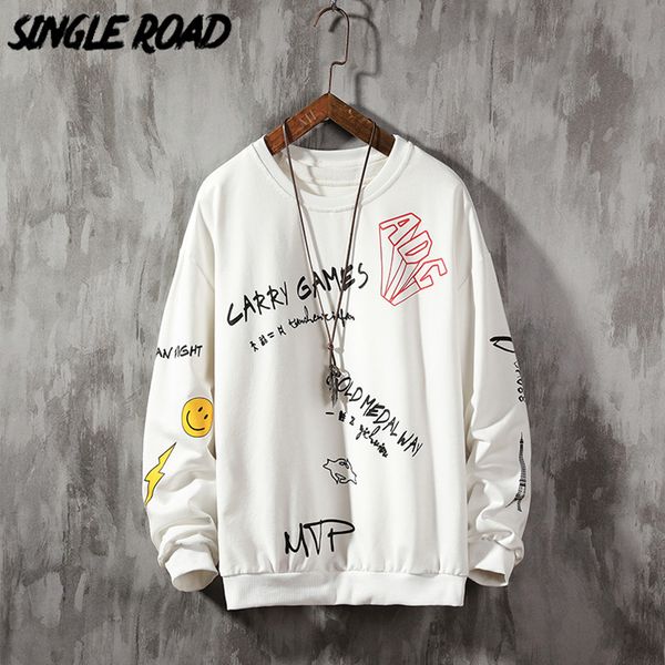 

singleroad crewneck sweatshirt men 2020 winter graffiti oversized japanese streetwear harajuku hip hop hoodie men sweatshirts, Black