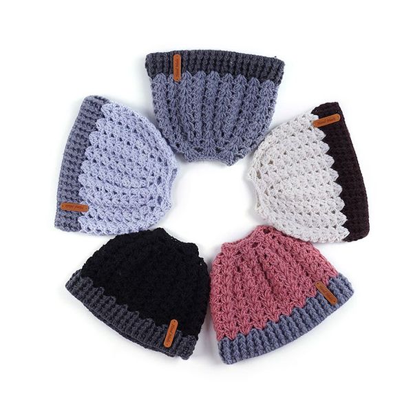 

women stretch knitted crochet beanies winter hats for women hats cap warm lady messy bun y, Blue;gray