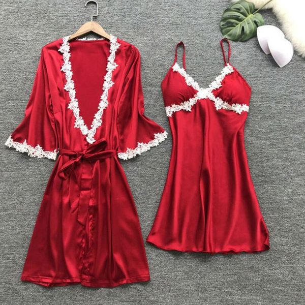 

5pcs women lace pajamas set v-neck floral camisole summer sleepwear t4md, Black;red