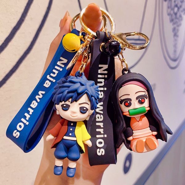

cartoon demon slayer anime key chain fashion key chain lovers accessories car ring package hanging accessories creative, Silver