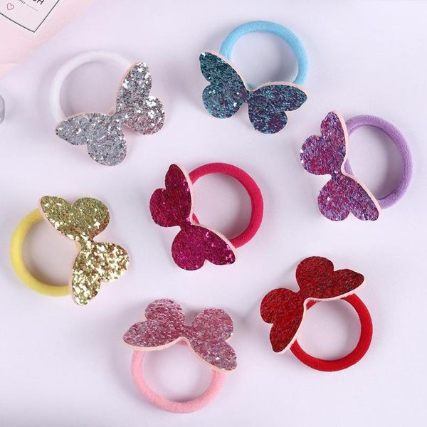 

7pcs kids girl butterfly shape sequins elastic ponytail holder birthday hair ring rope decoration, Slivery;white