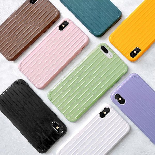 

cgjxs100pcs simple suitcase mobile phone case solid color soft shell for iphone 6s 7 8 xr xs 11 pro max anti -fall shell
