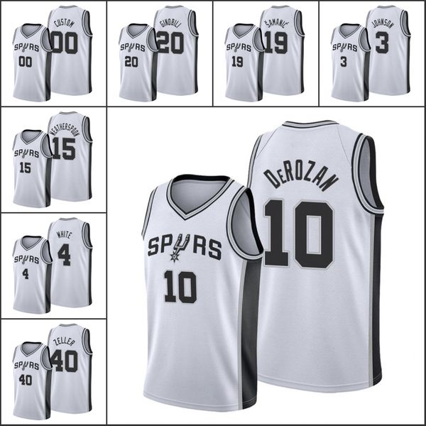 

san antonio spurs men tyler zeller demar derozan derrick white manu ginobili keldon johnson nba white custom association jersey, Black