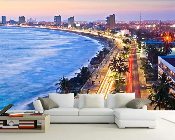 

3d wallpaper living room dusk seaside highway architecture landscape painting romantic scenery decorative silk 3d mural wallpaper