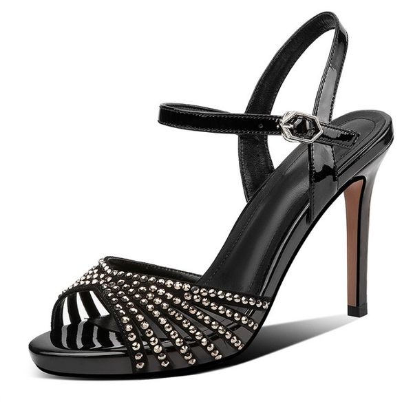 

sandals women's shoes heels single women peep toe pumps ladies high rhinestone, Black