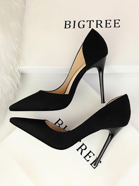 

pointed wild side empty girl suede fine heels women's 2020 spring and summer new fashion shoes, Black
