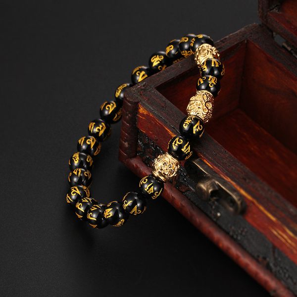 

link, chain natural black stamping six words bracelet beads bead jewelry