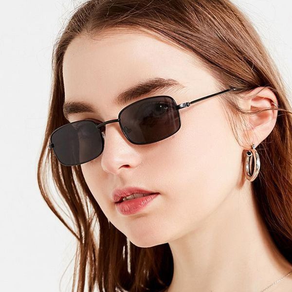 

small retro shades rectangle sunglasses men metal frame eyewear outdoor clear lens sun glasses for women, White;black