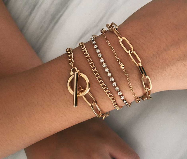 

fashion bohemian geometric crystal multi layer bracelets bangles charm adjustable lasso bracelet set for women jewelry gifts, Black