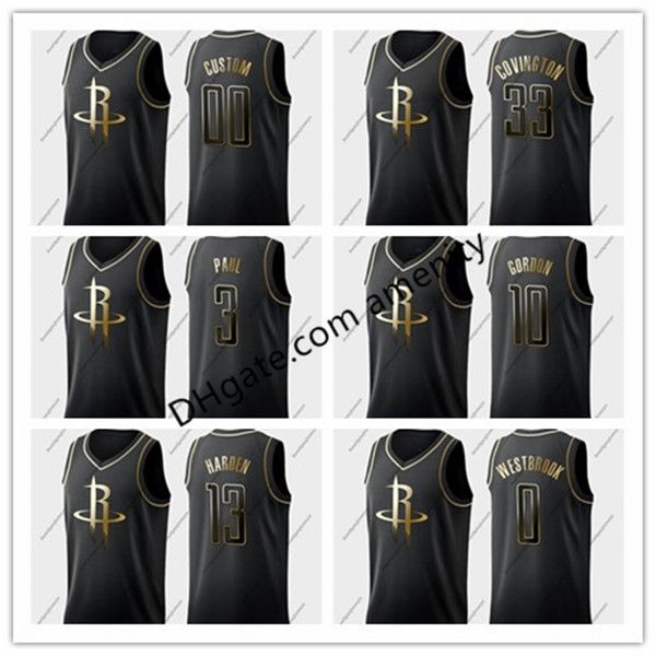 

custom men houston rockets 13 harden 0 westbrook 3 paul black golden basketball jerseys james russell chris edition jersey20