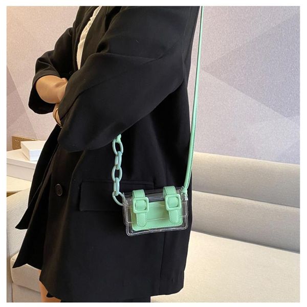 

transparent fashion summer shoulder pu women bag solid color chains korean mini patchwork messenger bag girl bolsas de mujer
