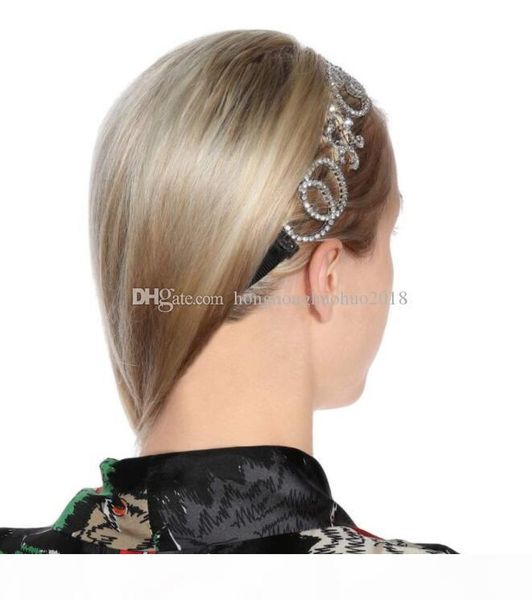 

vintage chain satin headdress european and american letter g shiny rhinestone female headband hair accessory, Silver