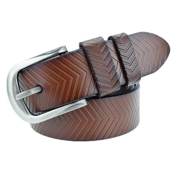 

2020 luxury quality designer belt mens fashion personality stripe design pin buckle genuine leather belts, Black;brown