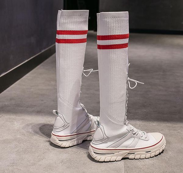 

mid boots women 2020 new autumn flat women's boots wild ins net red thin thin elastic socks, Black