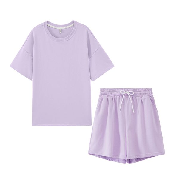 

summer tracksuits womens two peices set leisure outfits cotton oversized t-shirts high waist shorts candy color clothing, White