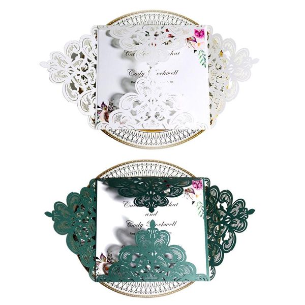 

new 10pcs/lot white hollow laser cut wedding invitations engagement wedding invitation card butterfly buckle envelope seals